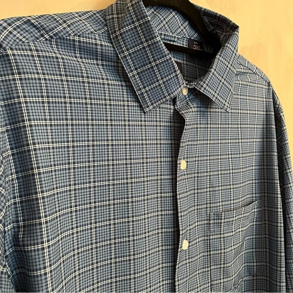 Chaps Everyday Performance Button Down Long Sleeve Blue Plaid Size L
